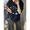 Camiseta de Algodón de Manga Corta Oversize Estampado de Gatito Estilo Retro Americano Verano para Mujer Marca Trendy Holgada Ins
