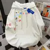 Moletom com Capuz Solto Estampa Graffiti Doce e Fofo para Mulheres no Outono e Inverno Forrado com Fleece e Espessado Versátil Jaqueta Top Ins