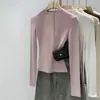 Top base layer justo de cor sólida em modal 260g para outono e inverno, camiseta versátil de manga comprida para mulheres, branco