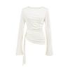 Camiseta de Manga Larga con Encaje Puro Estilo Lujuria Sexy, Empalme de Encaje, Cintura Expuesta, Cinta Plisada, Nuevo Top Sexy Ajustado para Mujer Otoño