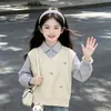 Moda Dulce Estilo Coreano Estilo Academia Falso Dos Piezas Manga Larga Pantalones Vaqueros Dibujos Animados Lindos Conjunto de Dos Piezas para Niños Medianos y Mayores