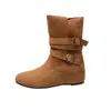 Botas de media caña convertibles de dos vías estilo Maillard para mujer, nueva colección otoño 2026, versátiles botines estilo western de gamuza con plataforma interior