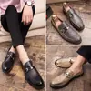 Zapatos Casuales de Cuero de Moda para Hombre Estilo Coreano de Verano, Mocasines Slip-On Versátiles Estilo Británico con Punta Aguda en Plateado