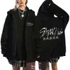 Sudadoreira com Capuz e Zíper Solta Estampada Harajuku Periférica do Grupo Kpop Coreano Stray Kids Jaqueta