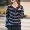 Suéter con Capucha de Rayas Estilo Coreano Nuevo Otoño e Invierno 2025 Suéter de Punto Holgado Estilo Universitario Comercio Exterior Top Venta al por Mayor