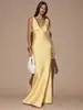 Sitio Independiente de Amazon Transfronterizo 2025 Nuevo Verano Europeo y Americano Sexy Espalda Descubierta Cuello en V Satín Vestido Largo para Mujer