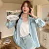 Chaqueta cárdigan azul protectora del sol, estilo fino para mujer, nuevo diseño de verano 2024, prenda exterior tipo camisa única