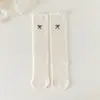 Calcetines de Verano Ultra Delgados para Niñas Dx003, Color Sólido con Bordado de Moño, Calcetines de Malla con Bordes de Volantes, Calcetines Anti-Mosquitos de Media Pantorrilla