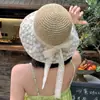 Chapéu de Sol de Verão 2025 Novo com Aba Larga Renda Vazada Dobrável Proteção UV Chapéu de Sol para Praia