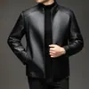 Nova jaqueta de couro masculina de outono com gola alta, jaqueta de couro casual estilosa para homens jovens e de meia-idade, casaco masculino bonito