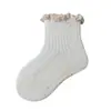 Meias de Algodão Antiderrapantes de Verão Amazon para Bebês e Crianças Pequenas 0-6 Meses Meninas Meias de Renda Cor Sólida Meias para Chão de Bebê