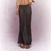 Falda Larga de Malla Transparente con Lunares Estilo Deseo Puro con un Toque de Lujo Ligero, Ribete de Encaje, Abertura Sexy, Media Falda Estilo Vacaciones