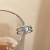 Azul do Mar Amor Luar Zircônia Anel Aberto Mulheres Luz Luxo Nicho High-end Finger Ring Requintado Anel Ajustável