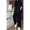 Pantalones de Hielo Negro de Seda de Secado Rápido para Hombre, Estilo Delgado de Verano, Elegantes y de Alta Gama, Conjunto de Dos Piezas de Camisa y Pantalones con Caída