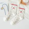 Calcetines de encaje para mujer, calcetines hasta media pantorrilla, primavera y otoño, calcetines de algodón con dibujos animados japoneses, populares en verano, medias blancas y rojas de red.