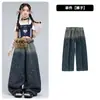 Ropa de Jazz para Niños Crop Top Conjunto de Mezclilla Azul Estilo Coreano Moderno Jazz Pasarela Danza Callejera Atuendo de Presentación Femenino