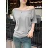 Moda High-end Manga Curta Ombro T-shirt Feminina Verão Gola Gola Gola Clavícula Solta Emagrecedor Elegante Todas as Ocasiões Top