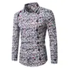 Nueva Camisa Casual de Moda para Hombre de Amazon Multi-Color Floral Moda Casual Delgado Solapa Manga Larga para Hombre