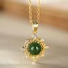 Hotan Jasper Series Banhado a Ouro Zircon Clavícula Cadeia Mulheres Retro Palace Style Natural Jasper Colar