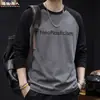 Camiseta de manga larga raglán con bloques de color para hombre, Nuevo estilo de primavera 2026, Camiseta interior de cuello redondo, Marca de moda de tallas grandes, Corte holgado