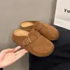 Zapatos de Piel Retro con Hebilla Cubierta Completa Forro de Felpa para Calidez Suela Plana Zapatos de Persona Perezosa Suela Suave Exterior Mate Otoño/Invierno 2026