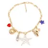 Collar Geométrico de Estrella de Mar, Caracola y Cangrejo con Diseño Exagerado, Cadena de Clavícula Ajustable de Mezcla de Múltiples Elementos a la Moda