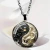 Chaveiro Pingente Redondo de Vidro e Liga Yin Yang Dragão Preto e Branco Ornamento Pendurado Legal Pingente Tai Chi Presente para Outros