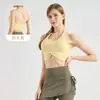 Sujetador Deportivo con Soportes para el Pecho, Diseño Cruzado Plisado, Cuello Halter, Espalda Descubierta, a Prueba de Impactos, para Entrenamiento, Carrera y Fitness