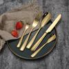 Juego de Cuchara y Tenedor para Bistec Estilo Occidental Creativo Comida Occidental Acero Inoxidable Engrosado Dorado Cuchillo y Tenedor Juego de Vajilla de 4 Piezas