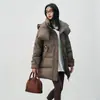 Novo Modelo Outono/Inverno 2026 Jaqueta de Penas Feminina de Comprimento Médio Pinghu Versão Coreana com Capuz e Cachecol Removíveis 90% Penas de Pato Alta Qualidade