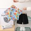 Roupas Infantis Conjuntos Infantis para Meninos e Meninas Camisas de Algodão de Manga Curta Novas Férias à Beira-Mar Estilo Hong Kong Camisas e Shorts Peça Única Drop Shipping