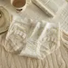 Calcinha feminina estilo floral e delicado com forro 100% algodão, respirável, cintura média, fofa, novo modelo de verão, roupa íntima confortável