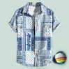 Camisa Masculina Europeia e Americana Transfronteiriça Nova Azul Havaiana Quente Venda 3D Estampa Digital Manga Curta