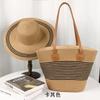Popular Set de Dos Piezas de Bolso de Paja de Gran Capacidad y Sombrero de Paja para Viajes al Aire Libre, Ala Ancha, Sombrero Pequeño para el Sol que Muestra la Cara, Bolso Tote, Moderno