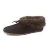 Estilo Británico Retro Mono de Piel Hecho a Mano Abrigo Cálido de Piel para Mujer Botas de Nieve con Tira de Escote Bajo Mocasines