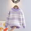 Suéter para Niñas Otoño e Invierno Nueva Moda Bebé Forrado de Polar Parte Superior Otoño Infantil Mediano y Grande Camiseta Base de Punto Moderna