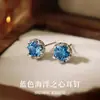 Pendientes de botón redondos de plata 925 con aguja, microincrustados con zirconia azul en forma de lágrima, no es necesario quitárselos al dormir, exquisitos, de lujo ligero, pendientes de alta gama 2026