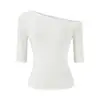 Camiseta Pura y Atractiva de Tencel Hombros Descubiertos Manga Media para Mujer, Nuevo Estilo Verano 2026, Ceñida a la Cintura, Fruncida, Corte Ajustado, Top Corto para Chicas Atrevidas