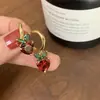 Brincos de tarracha Mori com zircônia requintada e cereja vermelha, elegantes, de luxo leve, alta costura, moda, pequenos, frescos, versáteis, brincos brincos