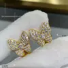 Nuevo Modelo de Exquisitos Pendientes de Trébol de Cuatro Hojas, Versión de Alta Gama con Oro V, Aguja de Plata 925, Chapados en Oro de 18 Quilates, Concha Blanca, Pendientes Completamente Incrustados con Diamantes para Mujer