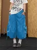 Direto do Fabricante: Calça Cropped Workwear com Cordão e Pregas Estilo Americano com Bolsos Grandes, Shorts de Perna Larga para Homens e Mulheres, Verão