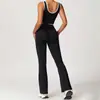 Conjunto de Roupa de Yoga Cruzado na Cintura para Mulheres, Top Esportivo Costas Nuas em Blocos de Cor, Calças Flare que Levantam o Bumbum e Afinam a Barriga, Roupa Fitness