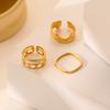 Nuevo europeo y americano transfronterizo versátil moda simple personalidad acero inoxidable Oro cuadrado gota aceite anillo hueco traje mujeres