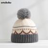 Comercio Exterior Retro Bola de Pelo Jacquard Ins Sombrero de Lana Tejido Coreano Infantil Otoño e Invierno Lindo Cálido Combinable Cara Pequeña