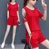 672#200kg traje de moda para mujer verano MM gorda grande manga corta pantalones cortos estudiantes suelto Deportes Ocio traje de dos piezas