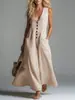 Vestido Casual de Color Sólido con Bolsillo de Parche y Cuello en V Profundo, Nuevo Europeo y Americano Transfronterizo, Sitio Independiente de Amazon, Primavera/Verano 2026