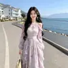 Vestido Elegante de Hombros Descubiertos Irregular con Volantes y Estampado de Mariposas de Manga Larga para Otoño 2026