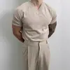 Camiseta de punto de manga corta con cuello en V para hombre, verano, fina, estilo coreano, alta calidad, estilo ligeramente maduro, color liso simple, transpirable