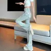 Jeans Micro La de Cintura Alta Infantil 2024 Novo Slim Nove Pontos Pequeno Design Boca de Sino Estilo Outono