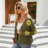 Suéter de punto tipo cárdigan de manga larga con diseño de sonrisas para mujeres europeas y americanas, chaqueta de punto suelta con explosiones transfronterizas de Amazon
